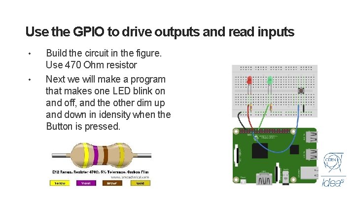 Use the GPIO to drive outputs and read inputs • • Build the circuit