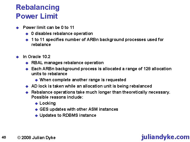 Rebalancing Power Limit 40 u Power limit can be 0 to 11 u 0