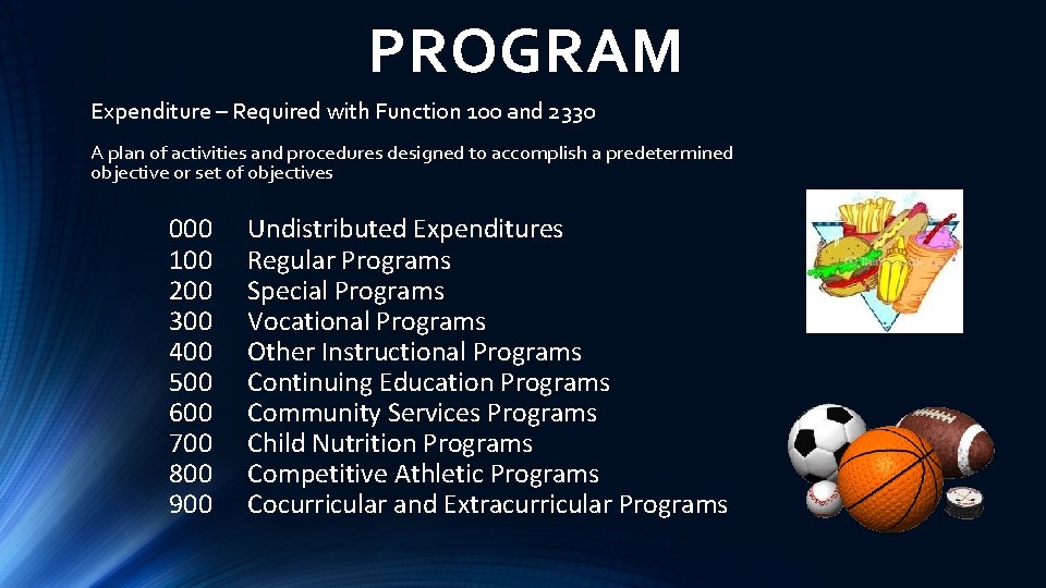 PROGRAM Expenditure – Required with Function 100 and 2330 A plan of activities and