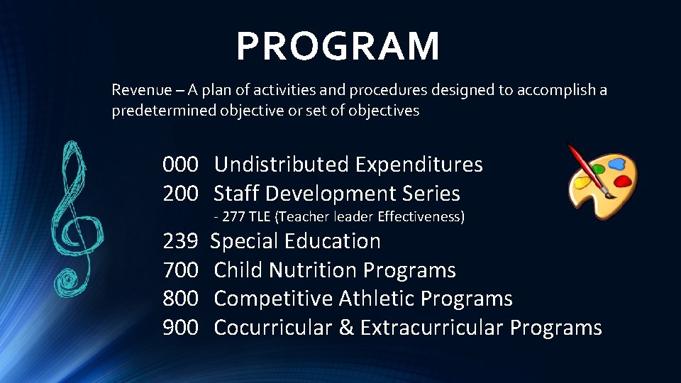 PROGRAM Revenue – A plan of activities and procedures designed to accomplish a predetermined