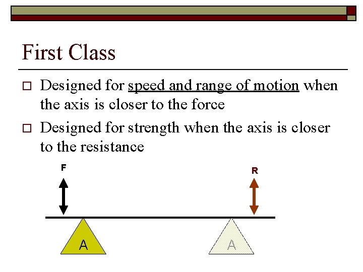 First Class o o Designed for speed and range of motion when the axis