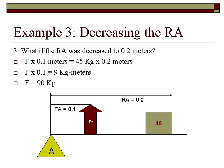 Example 3: Decreasing the RA 3. What if the RA was decreased to 0.