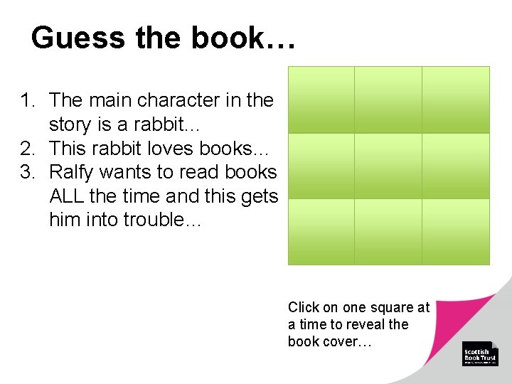 Guess the book… 1. The main character in the story is a rabbit… 2.