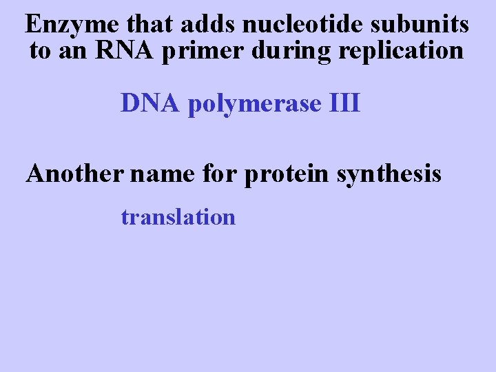 Enzyme that adds nucleotide subunits to an RNA primer during replication DNA polymerase III