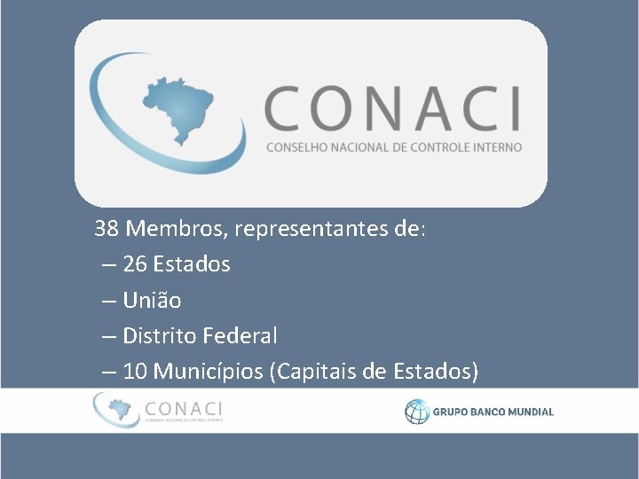 38 Membros, representantes de: – 26 Estados – União – Distrito Federal – 10