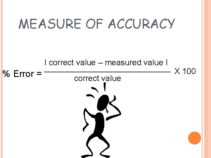 MEASURE OF ACCURACY I correct value – measured value I % Error = correct