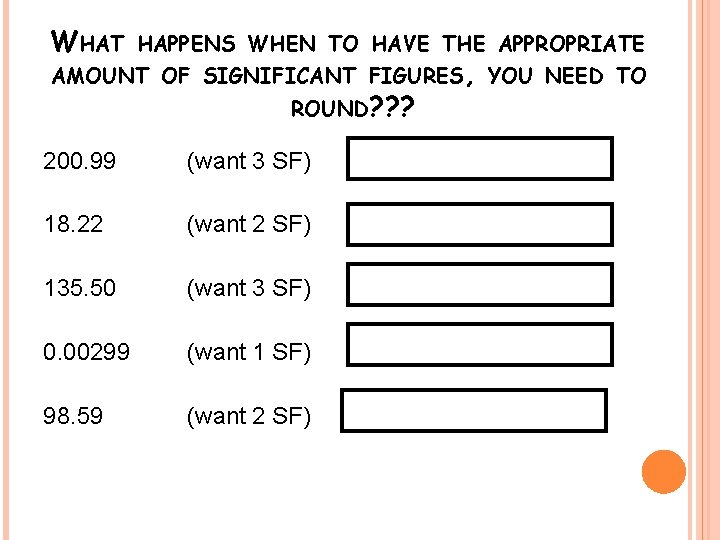 WHAT HAPPENS WHEN TO HAVE THE APPROPRIATE AMOUNT OF SIGNIFICANT FIGURES, YOU NEED TO