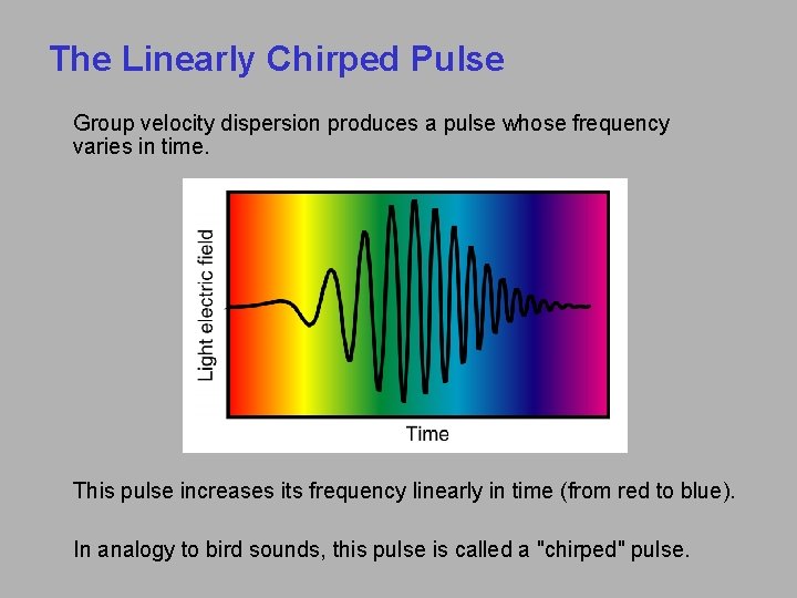 The Linearly Chirped Pulse Group velocity dispersion produces a pulse whose frequency varies in