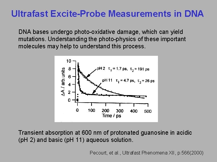 Ultrafast Excite-Probe Measurements in DNA bases undergo photo-oxidative damage, which can yield mutations. Understanding