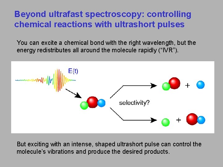 Beyond ultrafast spectroscopy: controlling chemical reactions with ultrashort pulses You can excite a chemical