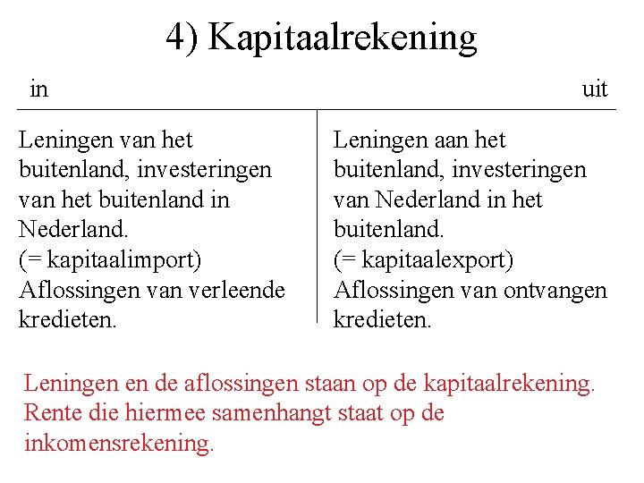 4) Kapitaalrekening in Leningen van het buitenland, investeringen van het buitenland in Nederland. (=