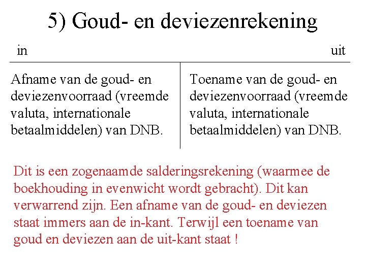 5) Goud- en deviezenrekening in Afname van de goud- en deviezenvoorraad (vreemde valuta, internationale