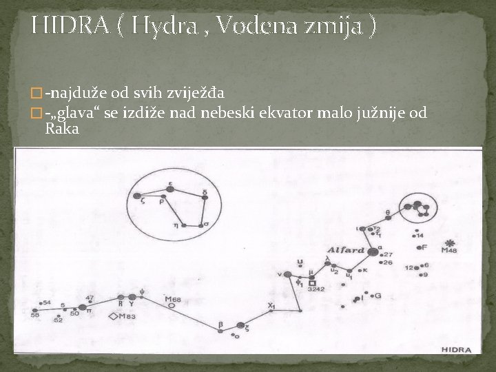 HIDRA ( Hydra , Vodena zmija ) � -najduže od svih zviježđa � -„glava“
