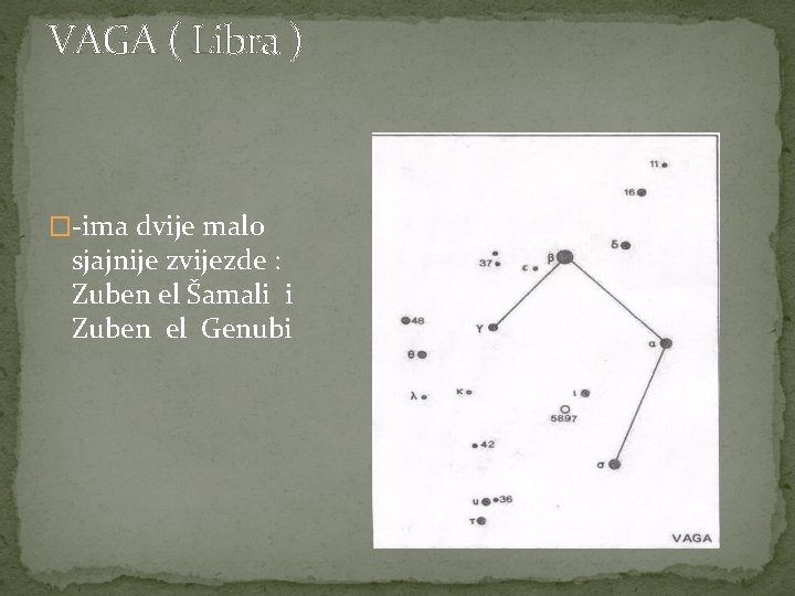 VAGA ( Libra ) �-ima dvije malo sjajnije zvijezde : Zuben el Šamali i