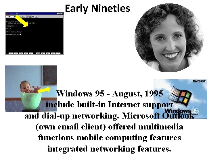 Early Nineties Windows 95 - August, 1995 include built-in Internet support and dial-up networking.