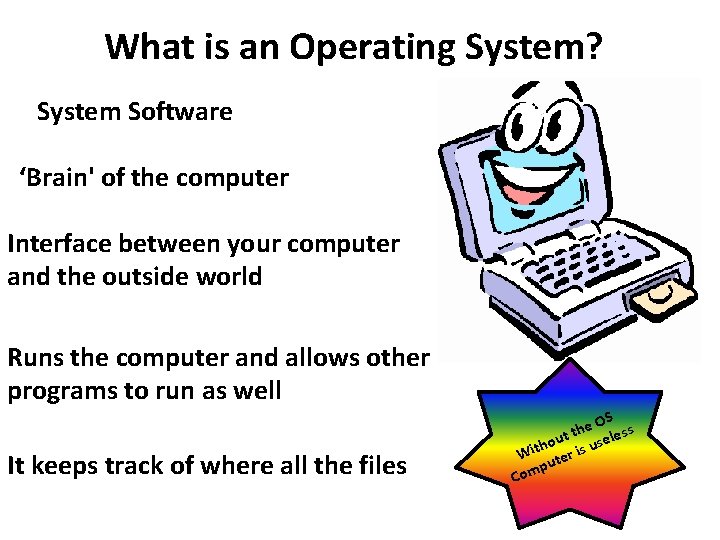 What is an Operating System? System Software ‘Brain' of the computer Interface between your