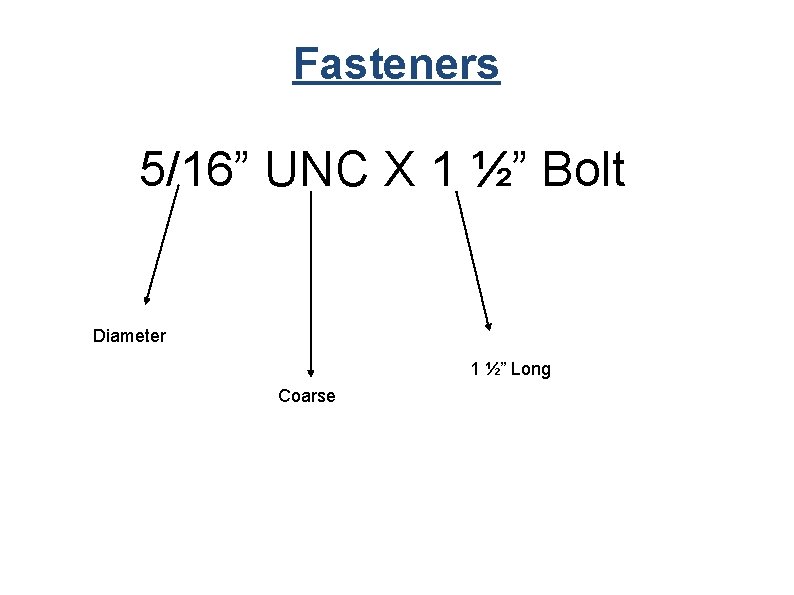 Fasteners 5/16” UNC X 1 ½” Bolt Diameter 1 ½” Long Coarse 