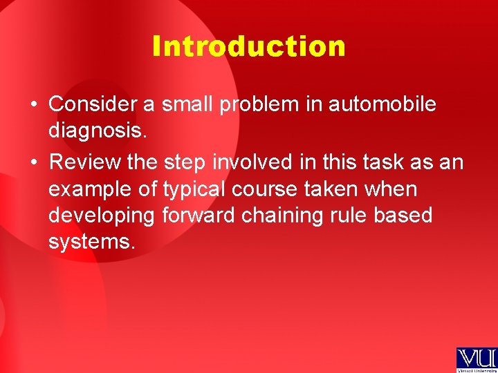 Introduction • Consider a small problem in automobile diagnosis. • Review the step involved