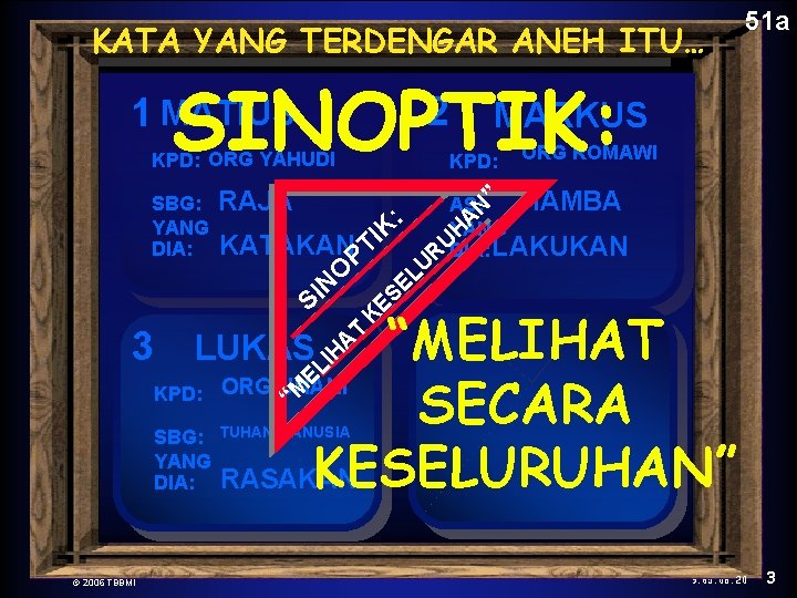 The. KATA New Testament YANG TERDENGAR Comes Together ANEH ITU… 51 a SINOPTIK: 2