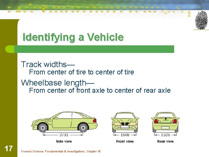 Identifying a Vehicle Track widths— From center of tire to center of tire Wheelbase