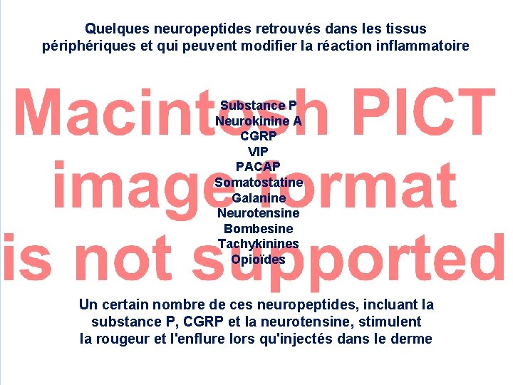 Quelques neuropeptides retrouvés dans les tissus périphériques et qui peuvent modifier la réaction inflammatoire