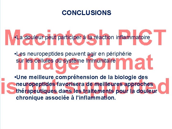 CONCLUSIONS • La douleur peut participer à la réaction inflammatoire • Les neuropeptides peuvent