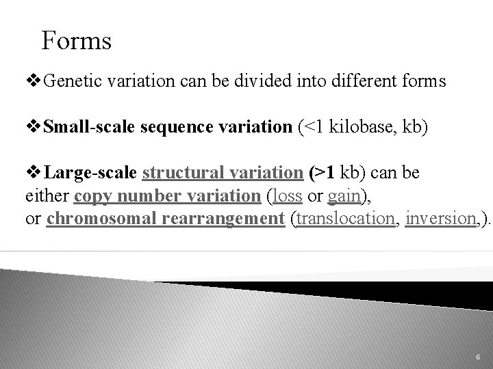 Forms v. Genetic variation can be divided into different forms v. Small-scale sequence variation