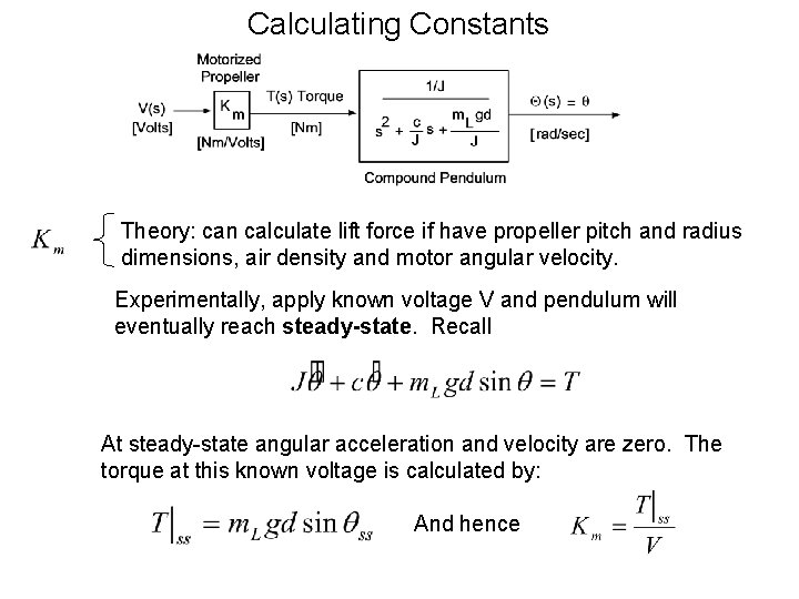 Calculating Constants Theory: can calculate lift force if have propeller pitch and radius dimensions,