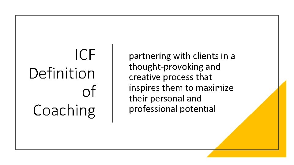 ICF Definition of Coaching partnering with clients in a thought-provoking and creative process that