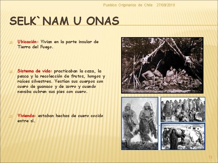 Pueblos Originarios de Chile 27/08/2010 SELK`NAM U ONAS Ubicación: Ubicación Vivian en la parte