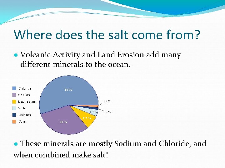 Where does the salt come from? ● Volcanic Activity and Land Erosion add many