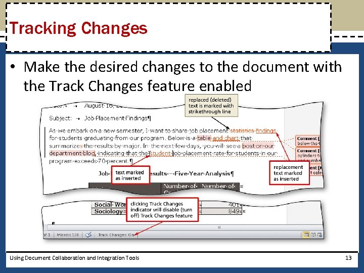 Tracking Changes • Make the desired changes to the document with the Track Changes