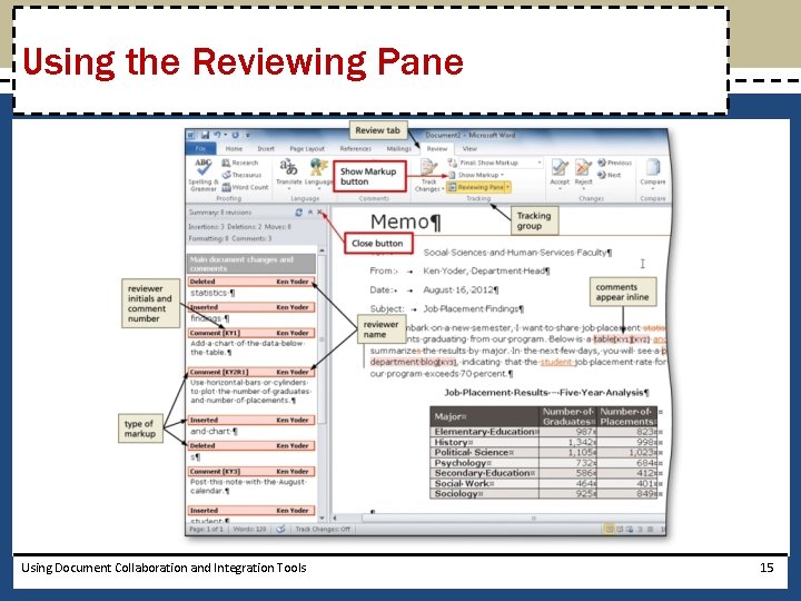 Using the Reviewing Pane Using Document Collaboration and Integration Tools 15 