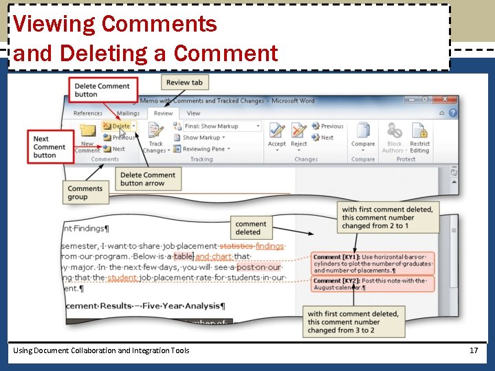 Viewing Comments and Deleting a Comment Using Document Collaboration and Integration Tools 17 