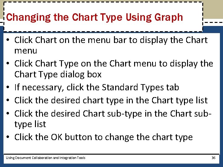 Changing the Chart Type Using Graph • Click Chart on the menu bar to