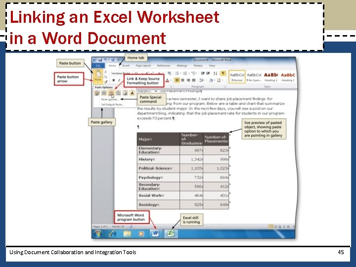 Linking an Excel Worksheet in a Word Document Using Document Collaboration and Integration Tools