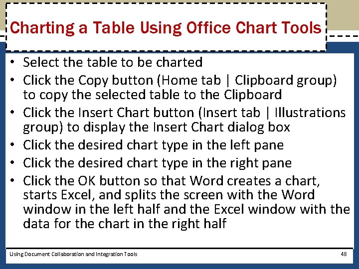 Charting a Table Using Office Chart Tools • Select the table to be charted