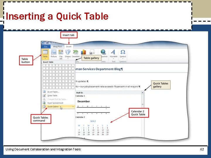 Inserting a Quick Table Using Document Collaboration and Integration Tools 62 