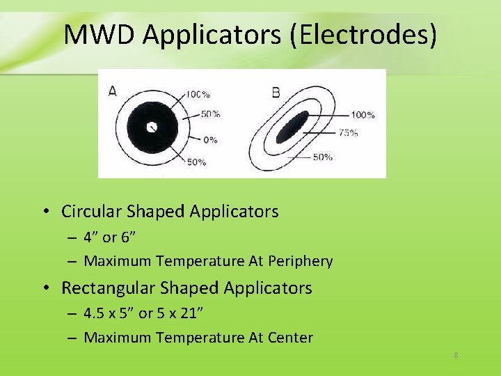 MWD Applicators (Electrodes) • Circular Shaped Applicators – 4” or 6” – Maximum Temperature