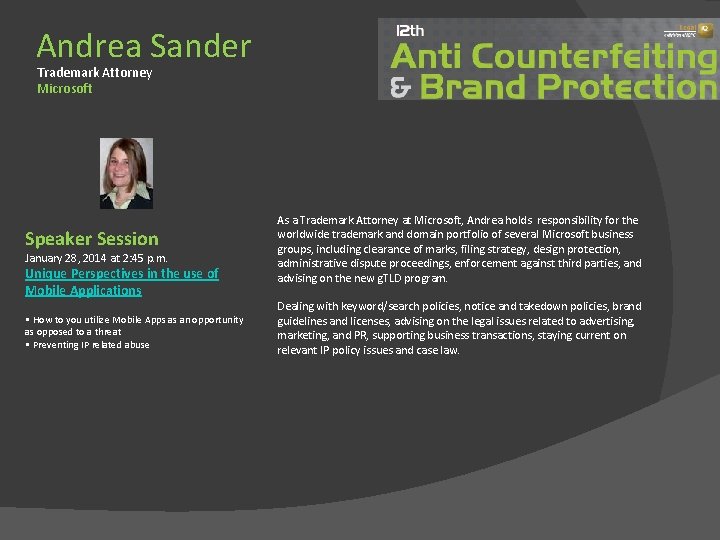 Andrea Sander Trademark Attorney Microsoft Speaker Session January 28, 2014 at 2: 45 p.