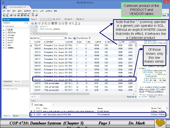 Cartesian product of the PRODUCT and VENDOR tables Note that the “, ” (comma)