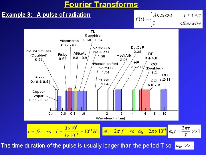 Fourier Transforms Example 3: A pulse of radiation The time duration of the pulse Fourier Transforms Example 3: A pulse of radiation The time duration of the pulse