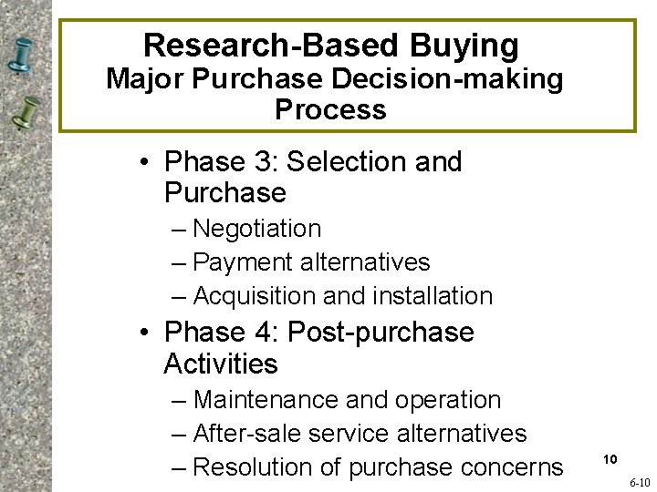 Research-Based Buying Major Purchase Decision-making Process • Phase 3: Selection and Purchase – Negotiation