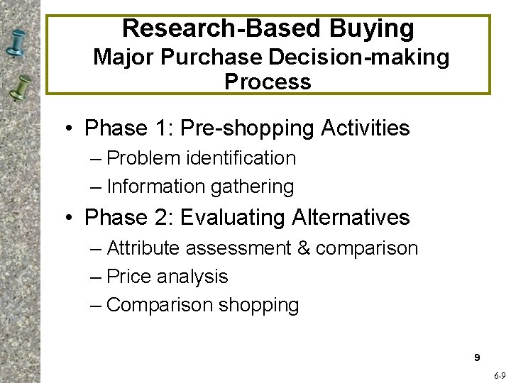 Research-Based Buying Major Purchase Decision-making Process • Phase 1: Pre-shopping Activities – Problem identification