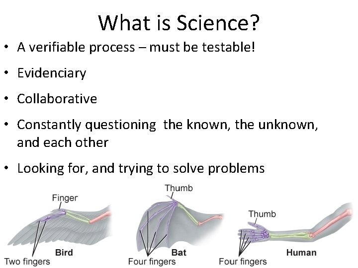 What is Science? • A verifiable process – must be testable! • Evidenciary •