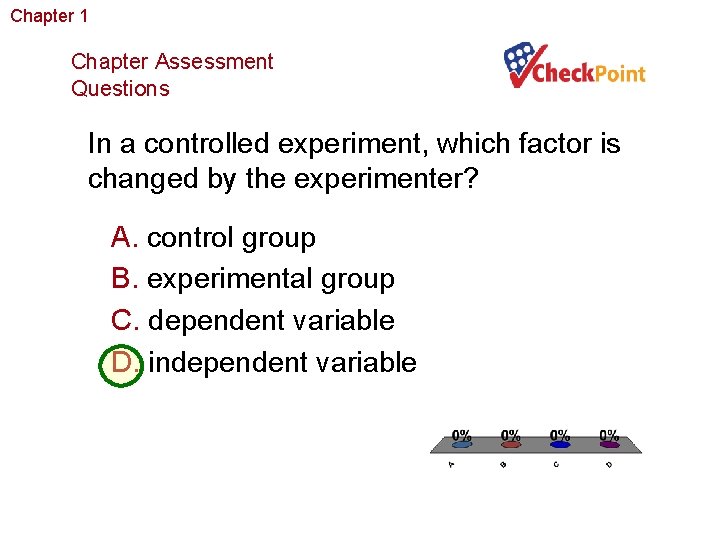 Chapter 1 The Study of Life Chapter Assessment Questions In a controlled experiment, which