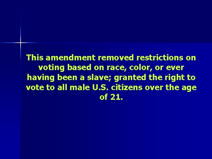 This amendment removed restrictions on voting based on race, color, or ever having been