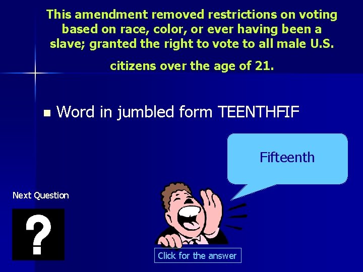 This amendment removed restrictions on voting based on race, color, or ever having been