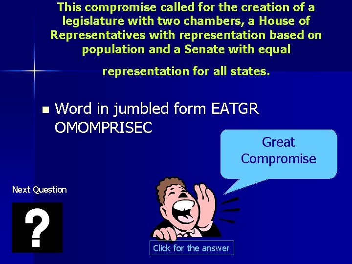 This compromise called for the creation of a legislature with two chambers, a House