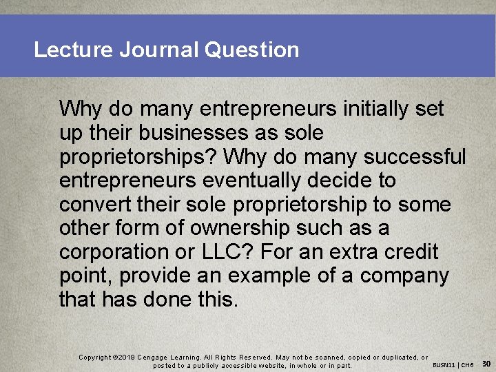 Lecture Journal Question Why do many entrepreneurs initially set up their businesses as sole